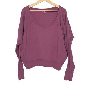 Free People Santa Clara Thermal | Purple Waffle Knit Long Sleeve V Neck, Medium